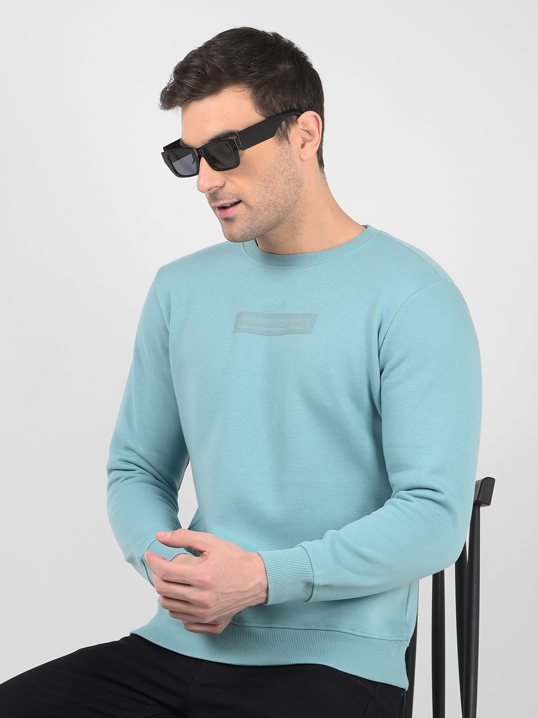 Numero Uno Men Solid Blue Sweat Shirt